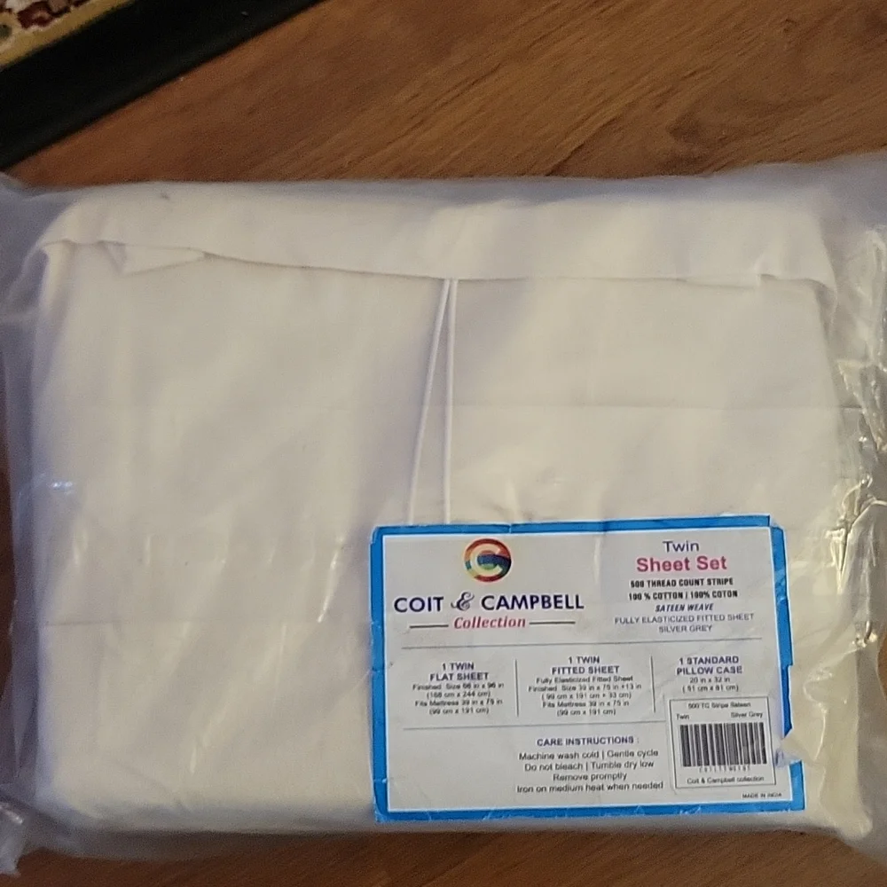 Coit & Campbell Premium Hotel Coll Silver Gray Stripe 500TC sheet set twin New …